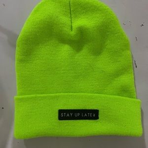 Stay up late neon green beanie